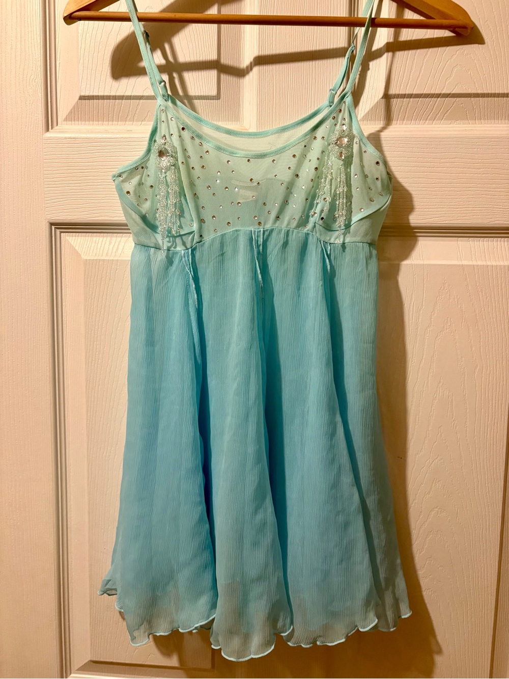 Light Aqua Beaded Chiffon Babydoll with beaded tassels